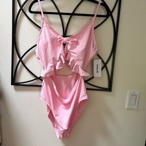 Hurley Pink ruffle Cutout swimsuit